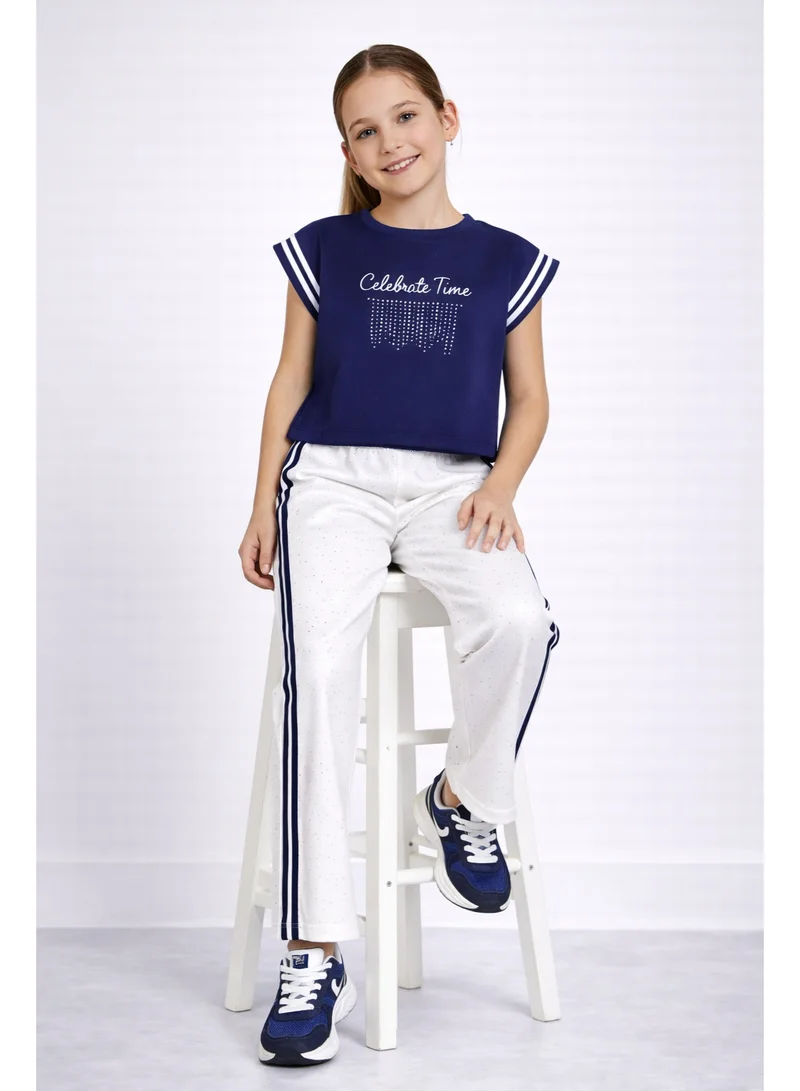 Victor And Jane  Girls 2 Pc Set Celebrate Time Top & Pants Set – Navy & White for Women | Best Price UAE